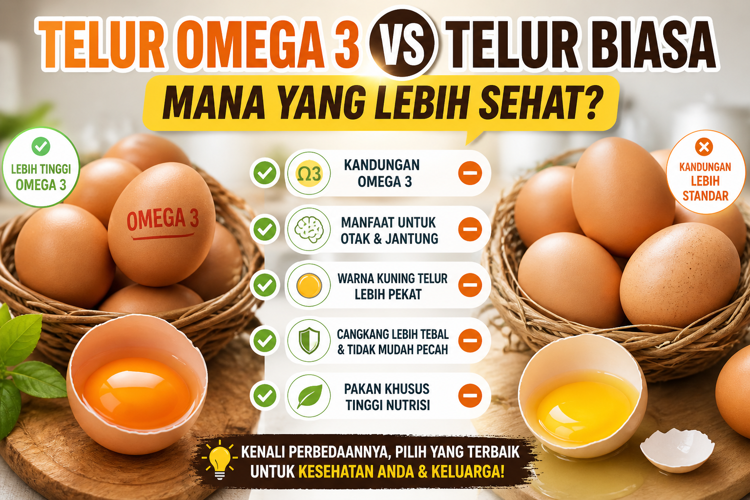 Telur Omega 3 dan Telur Biasa